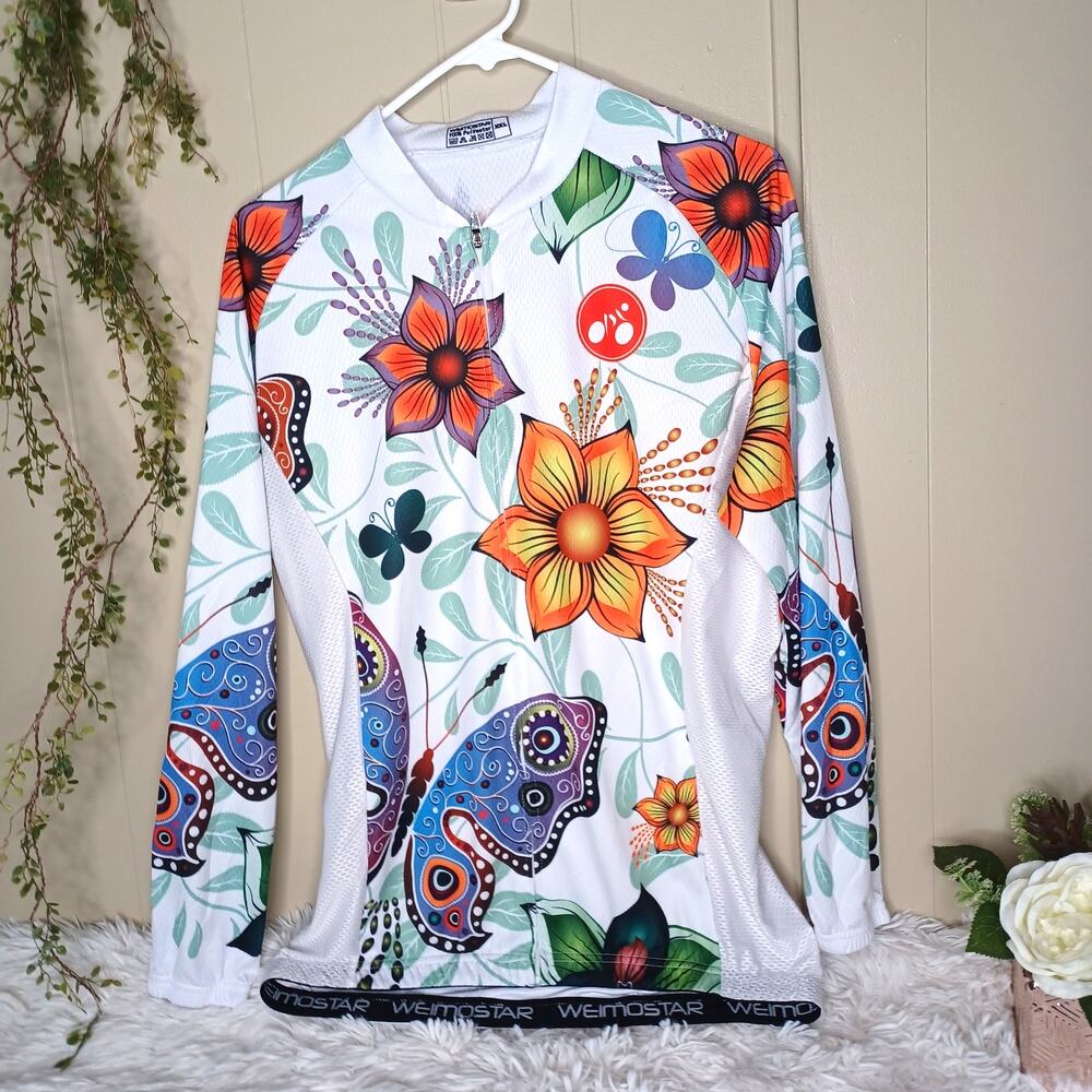 Weimostar Cycling Jersey Women XXL Full Zip White Butterfly Back Pockets